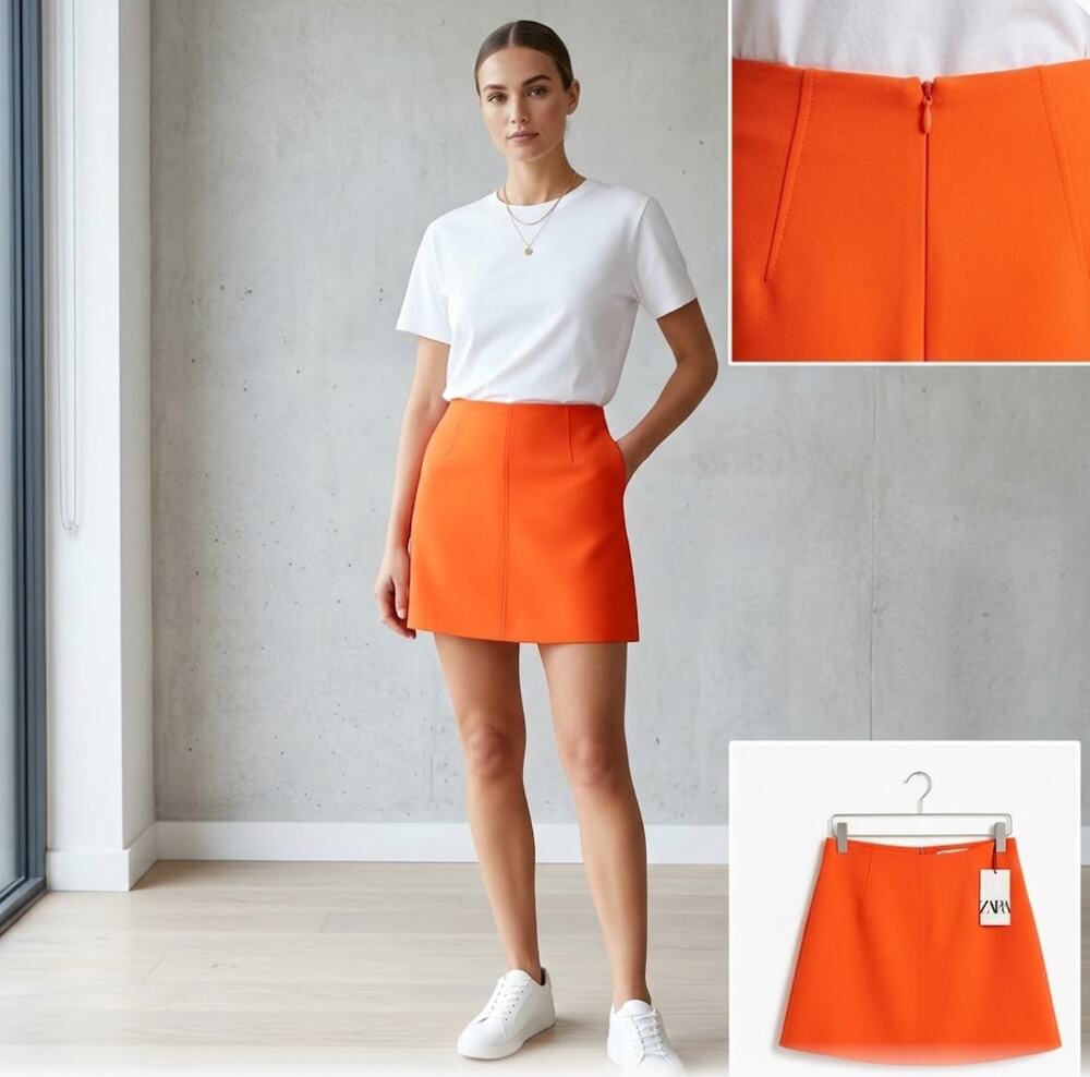 NWT Zara orange mini skirt in size S